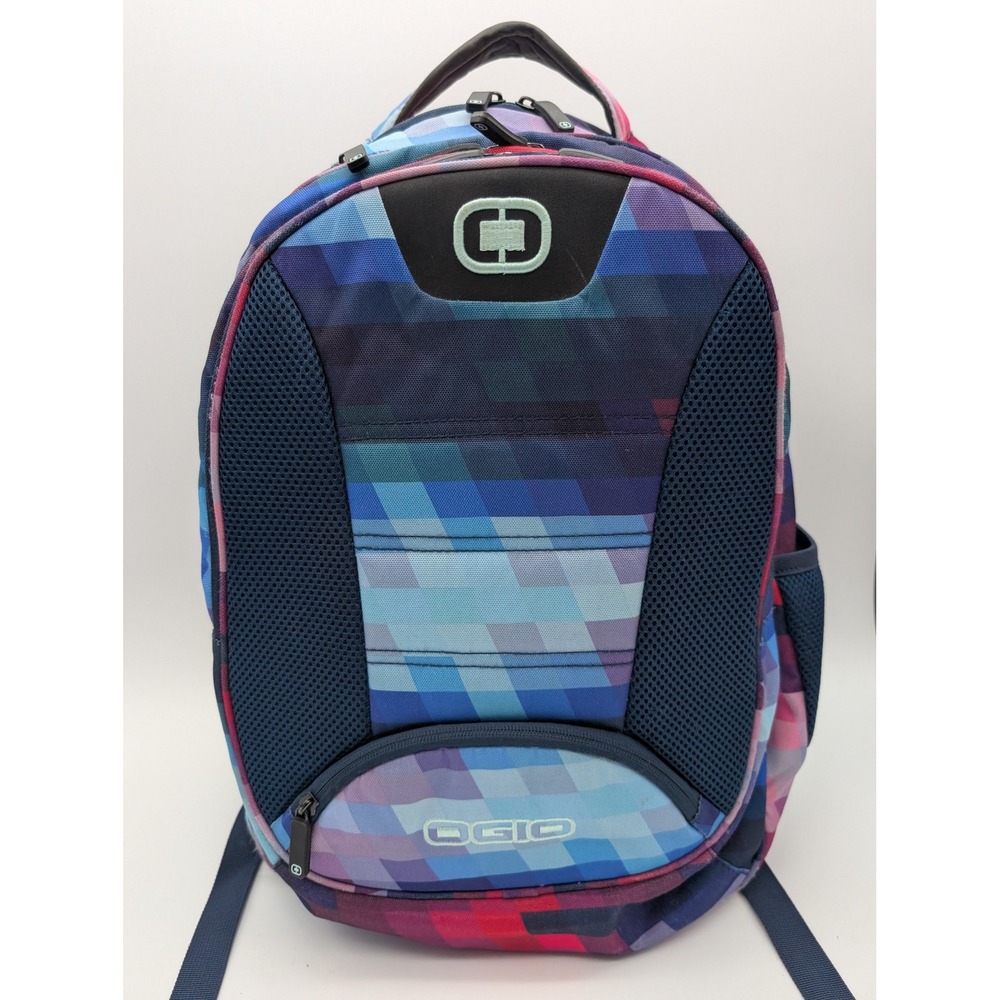 OGIO Laptop Backpack Multi-Color Geometric Pixel Print Blue Pink Padded Straps